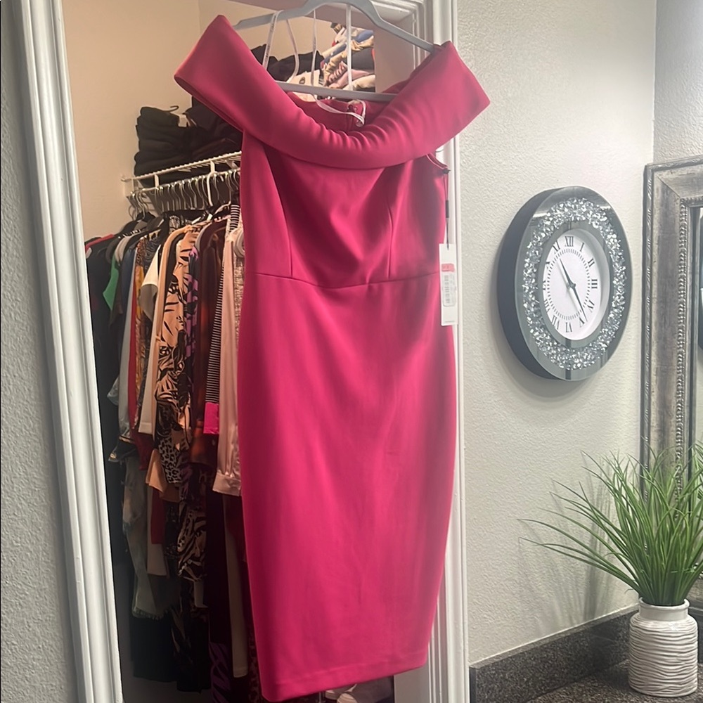 Calvin Klein Pink Off-Shoulder Sheath Dress